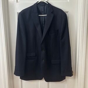 Lauren Ralph Lauren Mens 44R Deep Blue Wool Blazer‎ Heritage Brown Elbow Patches